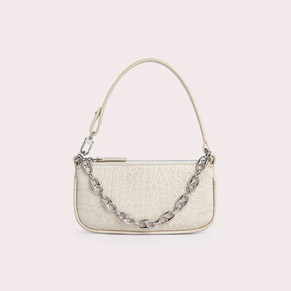 BY FAR Mini croc Rachel shoulder bag in Off-White - Picture 1 of 8